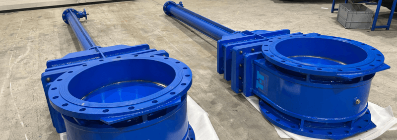 Two blue DN750 gate valves.