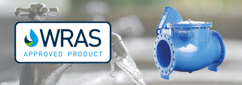 WRAS Approved Product logo and large swing check valve.