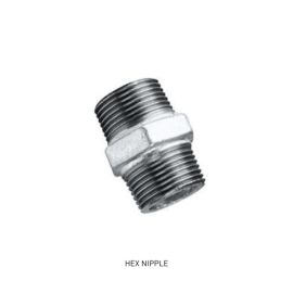A hex nipple - provides an inline connection for pipework of the same diameter, male-male BSP threaded.