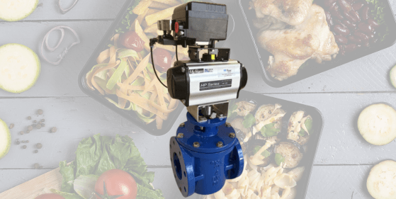 A pneumatically actuated eccentric plug valve.