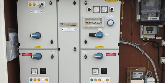 Adoptable pump station control panel in a GRP kiosk.