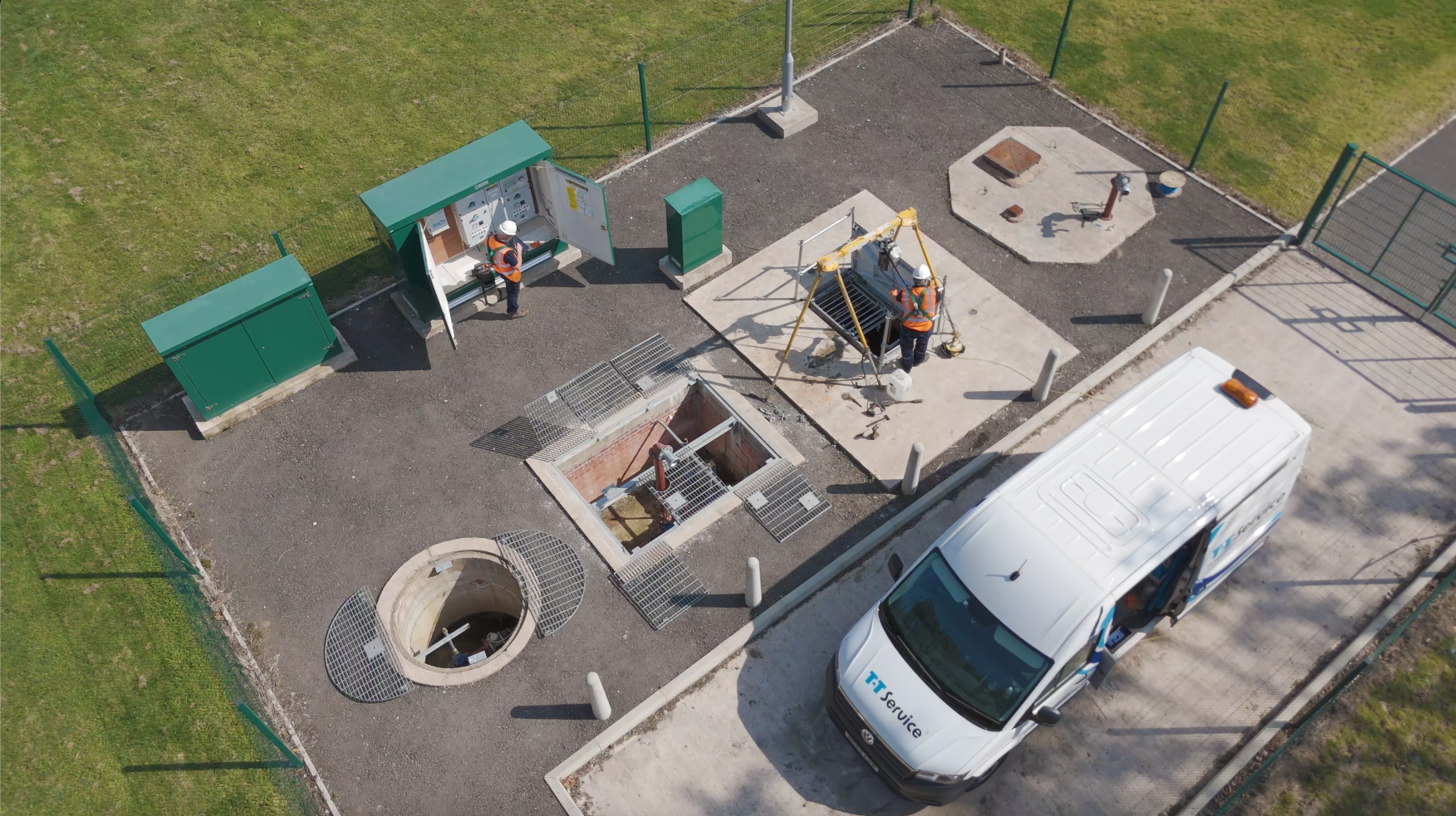 An aerial image of an adoptable pumping station being serviced.
