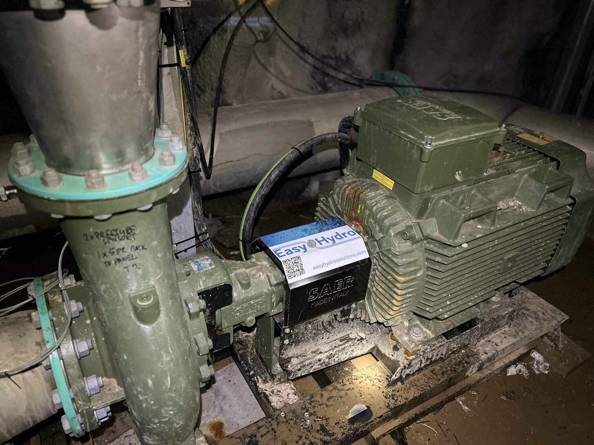 Hydropower pump system installed in a mine.