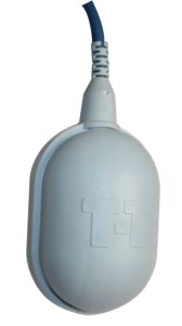 A white float switch depicting the T-T logo.