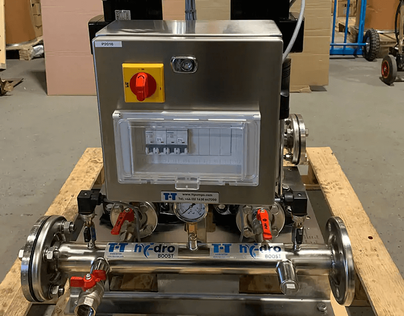 Hidro Boost unit in mild steel kiosk.