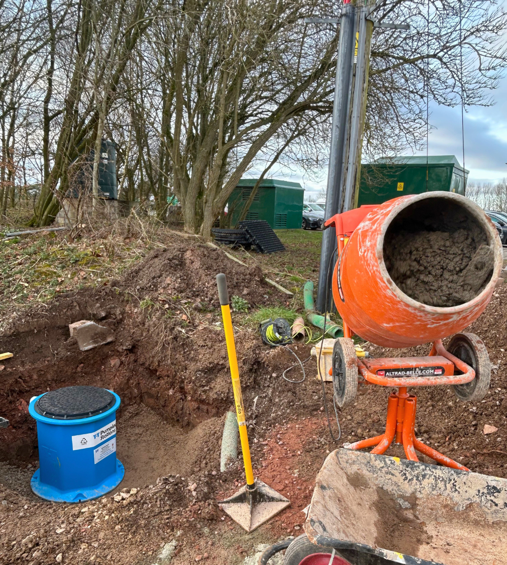 Pluto tank placed in excavation.