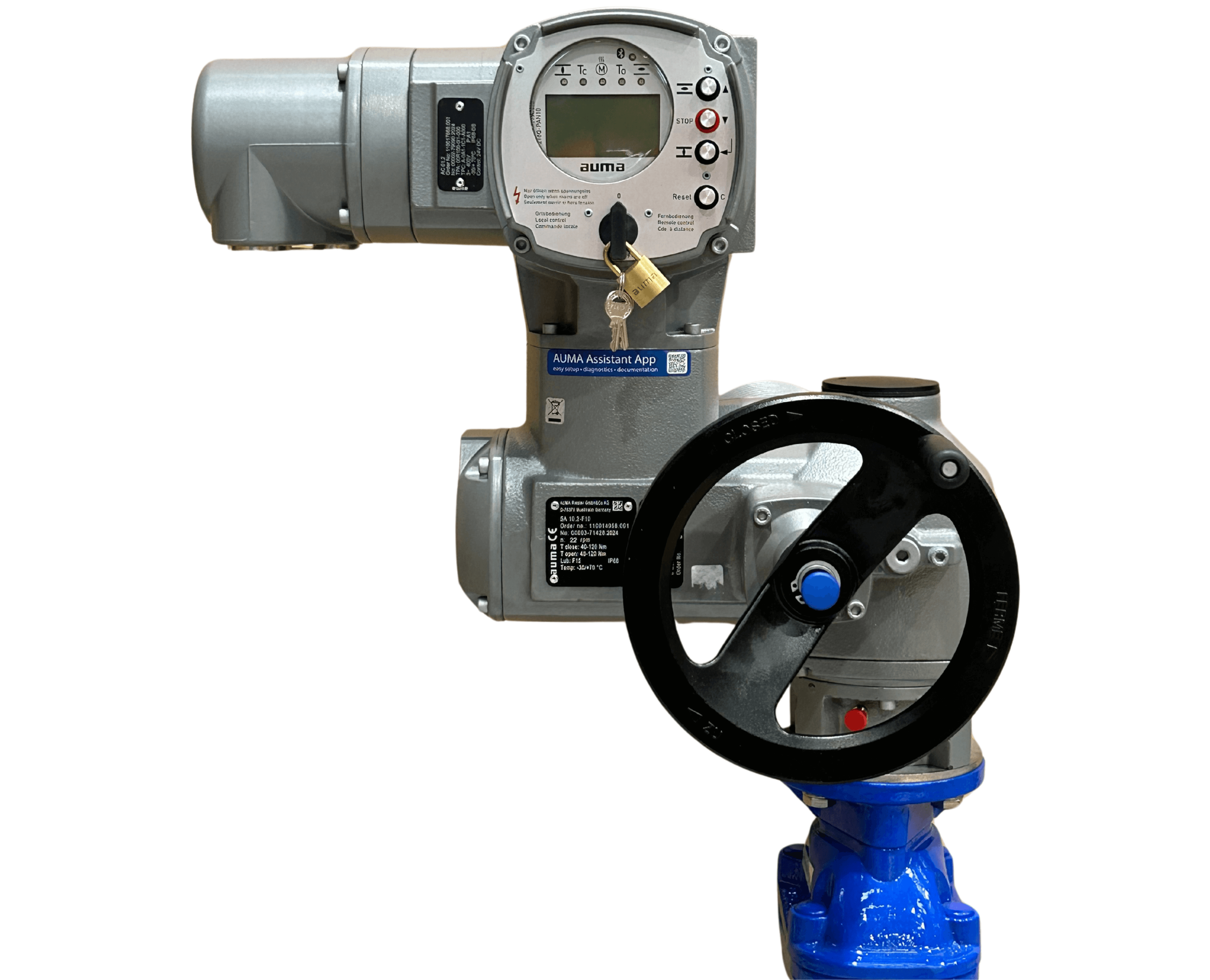 Close up of an AUMA actuator on a gate valve.